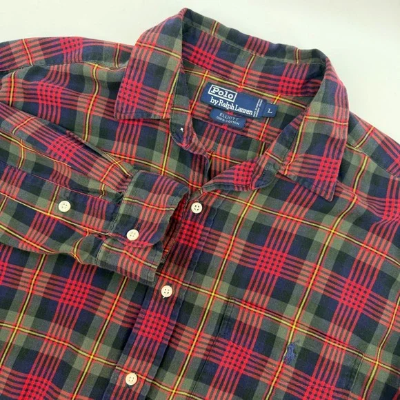 Polo Ralph Lauren Elliott Large Plaid Cotton Button Down Shirt Red Blue Green - Picture 1 of 9